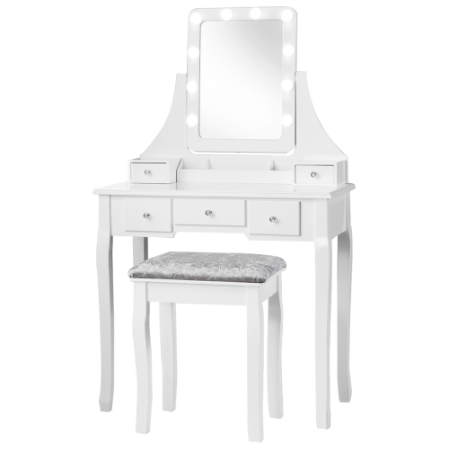 Topbuy Detachable Vanity Table Set Makeup Table with Mirror &Cushioned Stool White/Black/Brown
