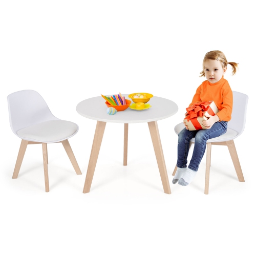 Gymax Kids Table & 2 Chairs Set Modern Activity Play Table w/Beech Leg Cushion