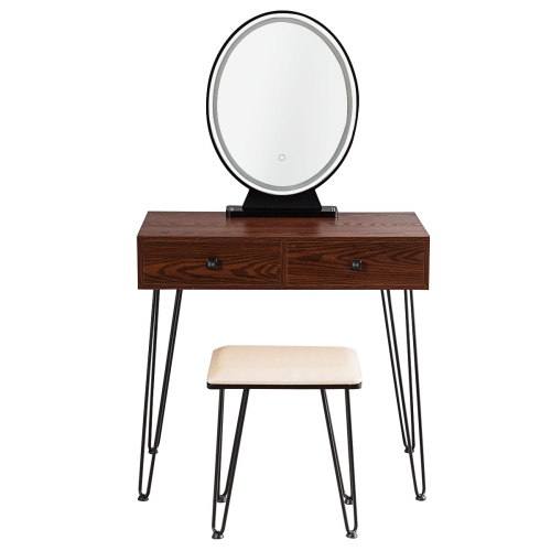 TOPBUY  Vanity Table Set Makeup Dressing Desk With Cushioned Stool & Lighted Mirror Coffee
