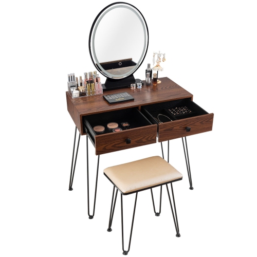 Topbuy Vanity Table Set Makeup Dressing Desk with Cushioned Stool & Lighted Mirror Coffee