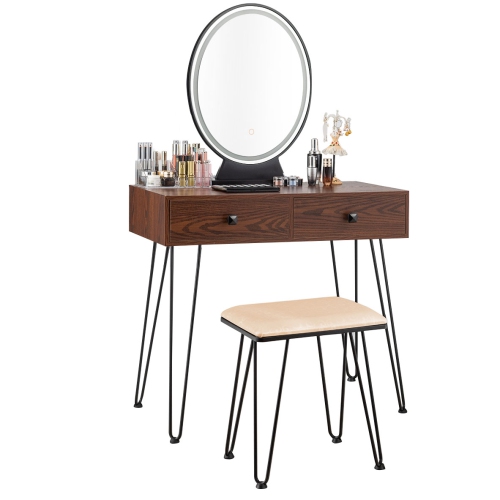 Topbuy Vanity Table Set Makeup Dressing Desk with Cushioned Stool & Lighted Mirror Coffee
