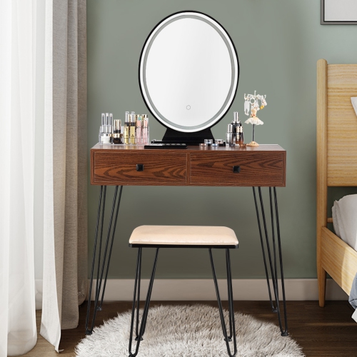 Topbuy Vanity Table Set Makeup Dressing Desk with Cushioned Stool & Lighted Mirror Coffee