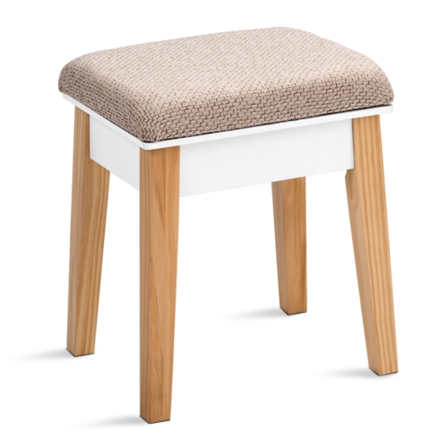 Topbuy Wooden Vanity Makeup Dressing Table Round Mirror Cushioned Stool with 1 Drawer