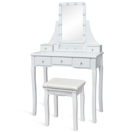 Topbuy LED Vanity Table Makeup Dresser Desk w/ Drawers & Cushioned Stool White