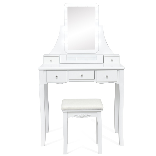 Topbuy LED Vanity Table Makeup Dresser Desk w/ Drawers & Cushioned Stool White
