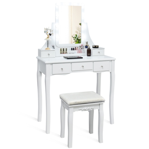 Topbuy LED Vanity Table Makeup Dresser Desk w/ Drawers & Cushioned Stool White