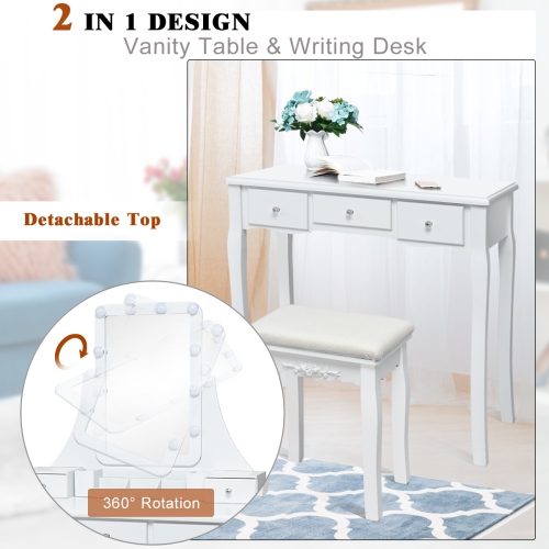 Topbuy LED Vanity Table Makeup Dresser Desk w/ Drawers & Cushioned Stool White