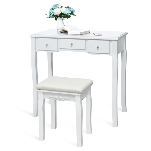 Topbuy LED Vanity Table Makeup Dresser Desk w/ Drawers & Cushioned Stool White