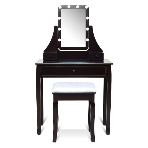 TOPBUY  Make-Up Vanity Table Dresser Set W/led Light & Padded Stool In Black