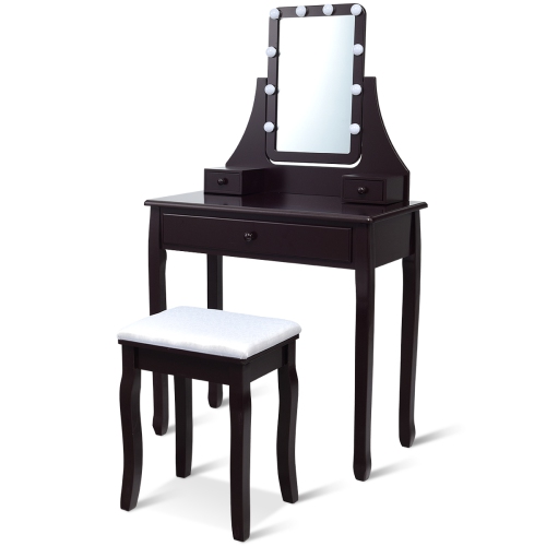 Topbuy Make-Up Vanity Table Dresser Set w/LED Light & Padded Stool Black
