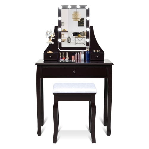 Topbuy Make-Up Vanity Table Dresser Set w/LED Light & Padded Stool Black
