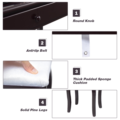 Topbuy Make-Up Vanity Table Dresser Set w/LED Light & Padded Stool Black