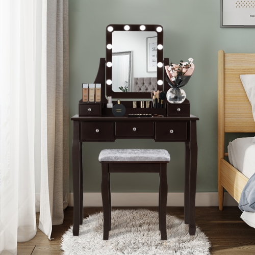 Topbuy Detachable Vanity Table Set Makeup Table with Mirror &Cushioned Stool White/Black/Brown