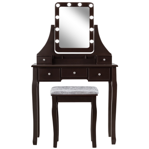 Topbuy Detachable Vanity Table Set Makeup Table with Mirror &Cushioned Stool White/Black/Brown