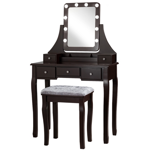 Topbuy Detachable Vanity Table Set Makeup Table with Mirror &Cushioned Stool White/Black/Brown