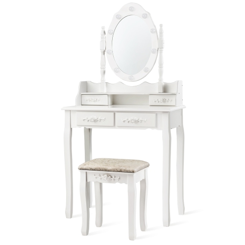 Vanity Table Set Detachable Makeup Table Dressing Desk with Mirror & Cushioned Stool Brown/White/Black