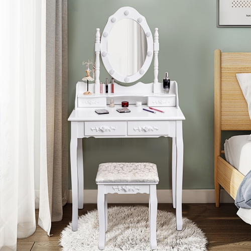 Vanity Table Set Detachable Makeup Table Dressing Desk with Mirror & Cushioned Stool Brown/White/Black