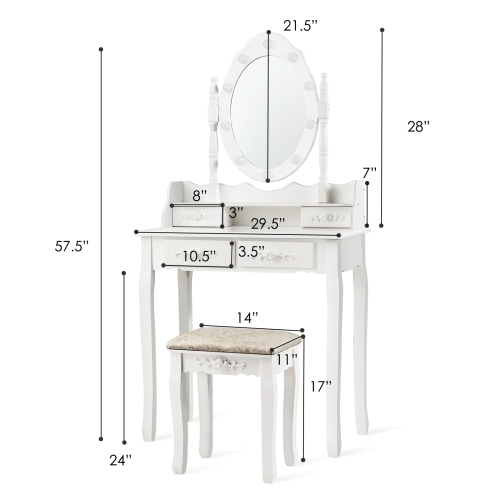 Vanity Table Set Detachable Makeup Table Dressing Desk with Mirror & Cushioned Stool Brown/White/Black