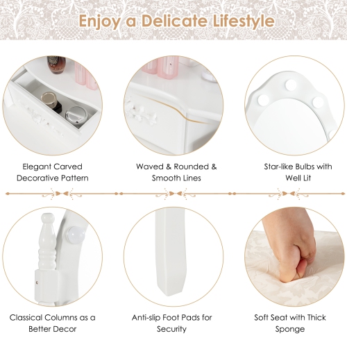 Vanity Table Set Detachable Makeup Table Dressing Desk with Mirror & Cushioned Stool Brown/White/Black