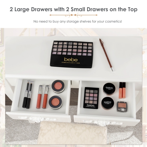 Vanity Table Set Detachable Makeup Table Dressing Desk with Mirror & Cushioned Stool Brown/White/Black