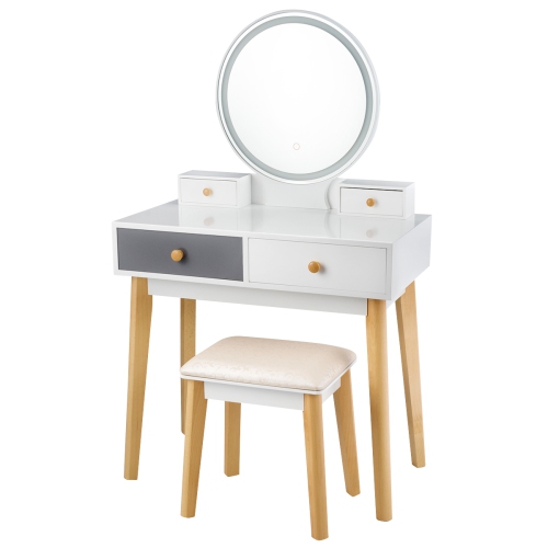 TOPBUY  Vanity Table Set 3 Color Adjustable Led Light Detachable Mirror