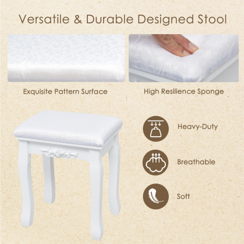 Topbuy Mirrored Vanity Table Set Lighted Makeup Dresser w/ Drawers White