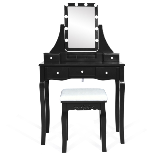 Topbuy LED Vanity Table Makeup Dresser Desk w/ Drawers & Cushioned Stool Black