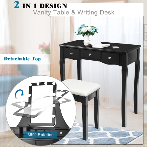 Topbuy LED Vanity Table Makeup Dresser Desk w/ Drawers & Cushioned Stool Black
