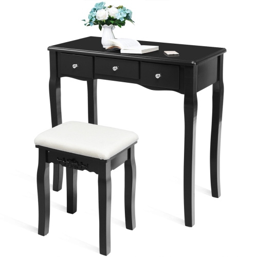 Topbuy LED Vanity Table Makeup Dresser Desk w/ Drawers & Cushioned Stool Black