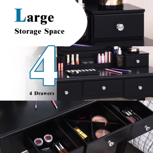Topbuy LED Vanity Table Makeup Dresser Desk w/ Drawers & Cushioned Stool Black
