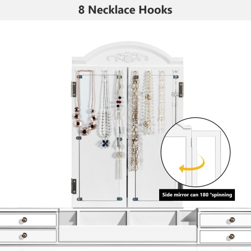 Topbuy Vanity Makeup Dressing Table Set w/ Drawer Mirror Necklace Hook White