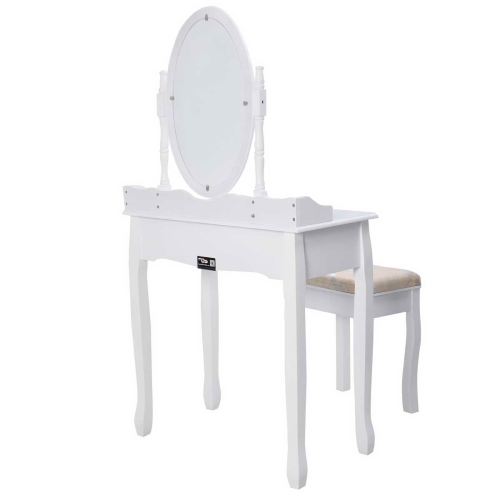 Topbuy Vanity Table Jewelry Makeup Desk with Padded Bench bathroom Dresser w/ Drawer White