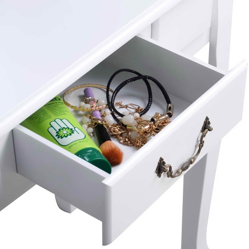 Topbuy Vanity Table Jewelry Makeup Desk with Padded Bench bathroom Dresser w/ Drawer White