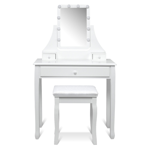 Topbuy Make-Up Vanity Table Dresser Set w/LED Light & Padded Stool White