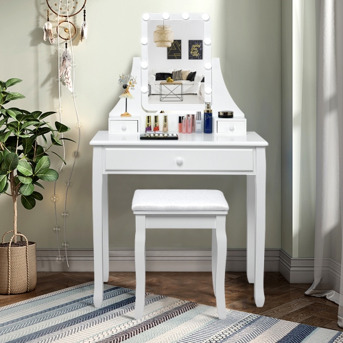 Topbuy Make-Up Vanity Table Dresser Set w/LED Light & Padded Stool White