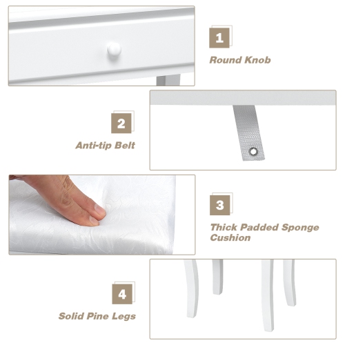 Topbuy Make-Up Vanity Table Dresser Set w/LED Light & Padded Stool White