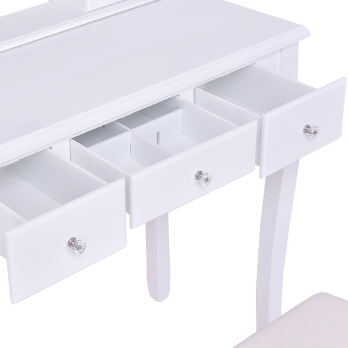 Topbuy Oval Vanity Mirror Dressing Table Beauty Dresser w/ Cushioned Bench White