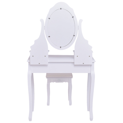 Topbuy Oval Vanity Mirror Dressing Table Beauty Dresser w/ Cushioned Bench White