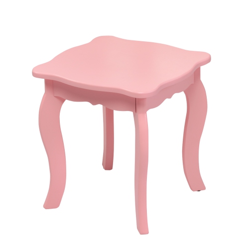 Topbuy Wooden Vanity Table with Triple Folding Mirror & Stool for Kids Pink