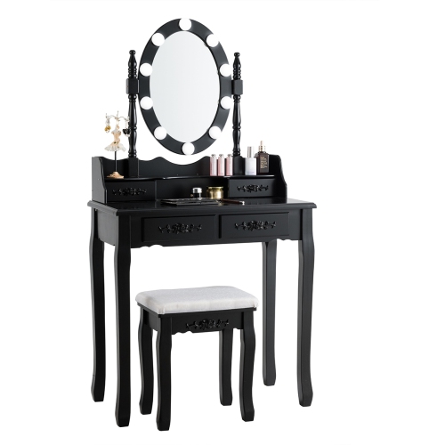 Topbuy Make-Up Vanity Table Dresser Set w/LED Light, Black