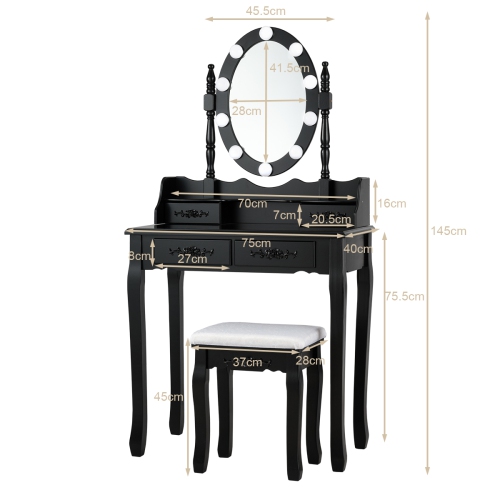 Topbuy Make-Up Vanity Table Dresser Set w/LED Light, Black
