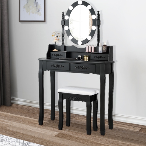 Topbuy Make-Up Vanity Table Dresser Set w/LED Light, Black