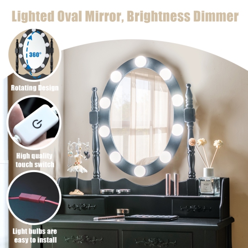 Topbuy Make-Up Vanity Table Dresser Set w/LED Light, Black