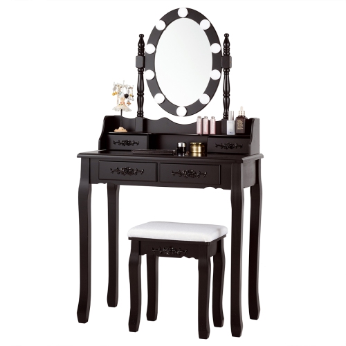 TOPBUY  Make-Up Vanity Table Dresser Set W/led Light In Brown