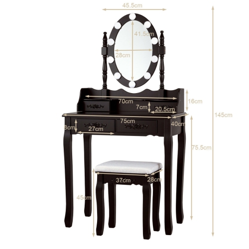 Topbuy Make-Up Vanity Table Dresser Set w/LED Light, Brown
