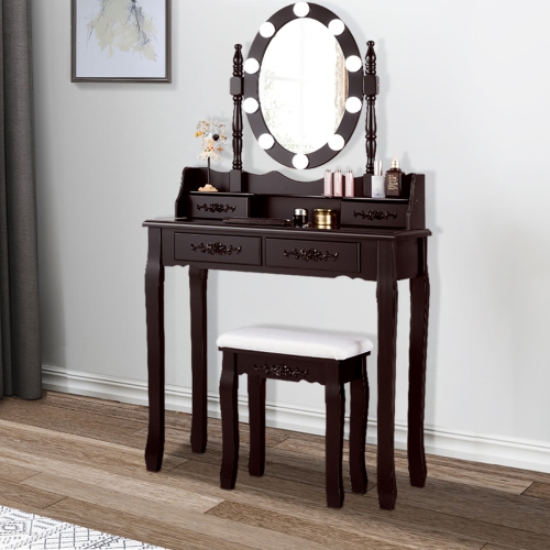 Topbuy Make-Up Vanity Table Dresser Set w/LED Light, Brown