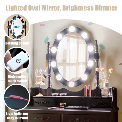 Topbuy Make-Up Vanity Table Dresser Set w/LED Light, Brown