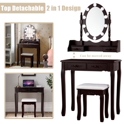 Topbuy Make-Up Vanity Table Dresser Set w/LED Light, Brown