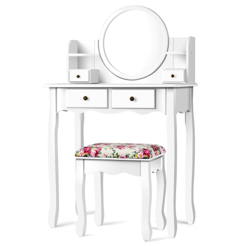 TOPBUY  Vanity Table Set W/detachable Mirror & Stool