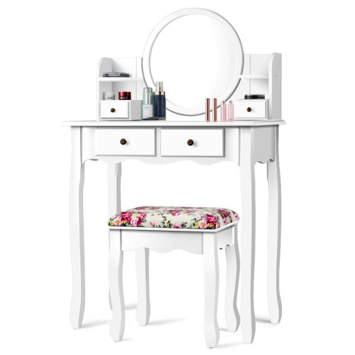 Topbuy Vanity Table Set w/Detachable Mirror & Stool